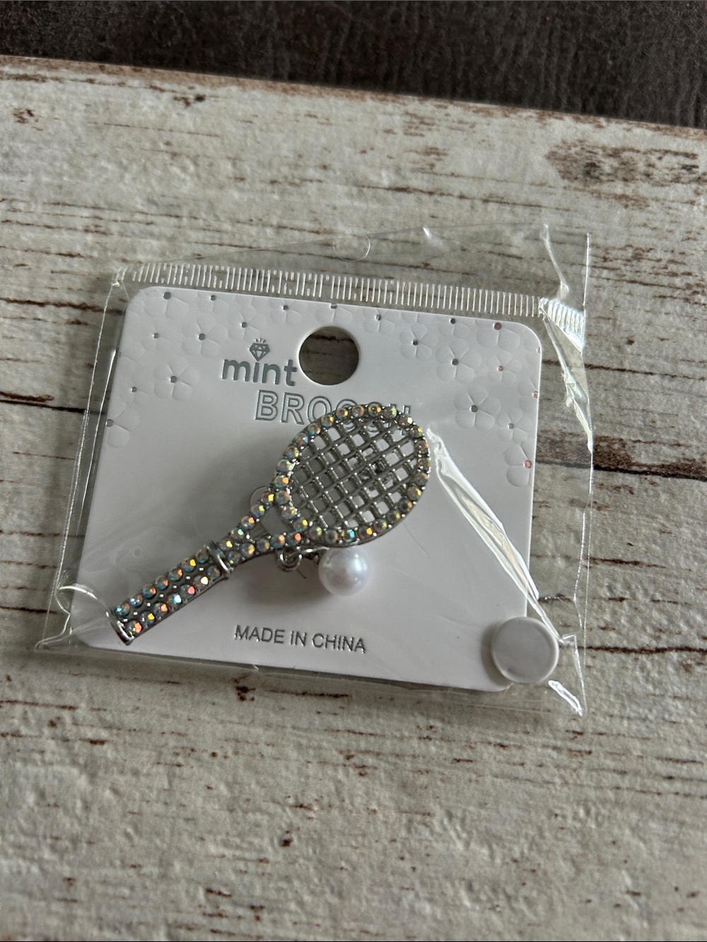🔥$2 mint Tennis Racket Crystal Brooch Pin in Silver